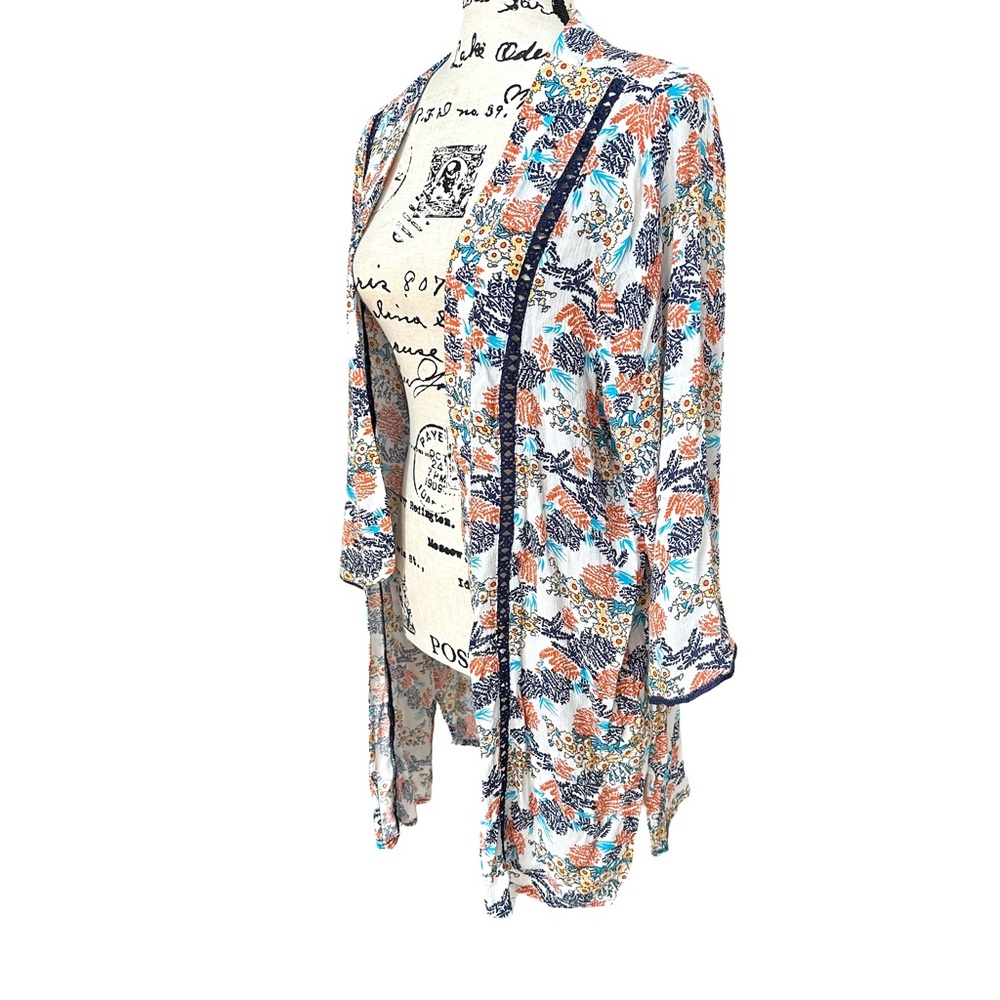 Floral Open-Front Duster Cardigan - Multicolor